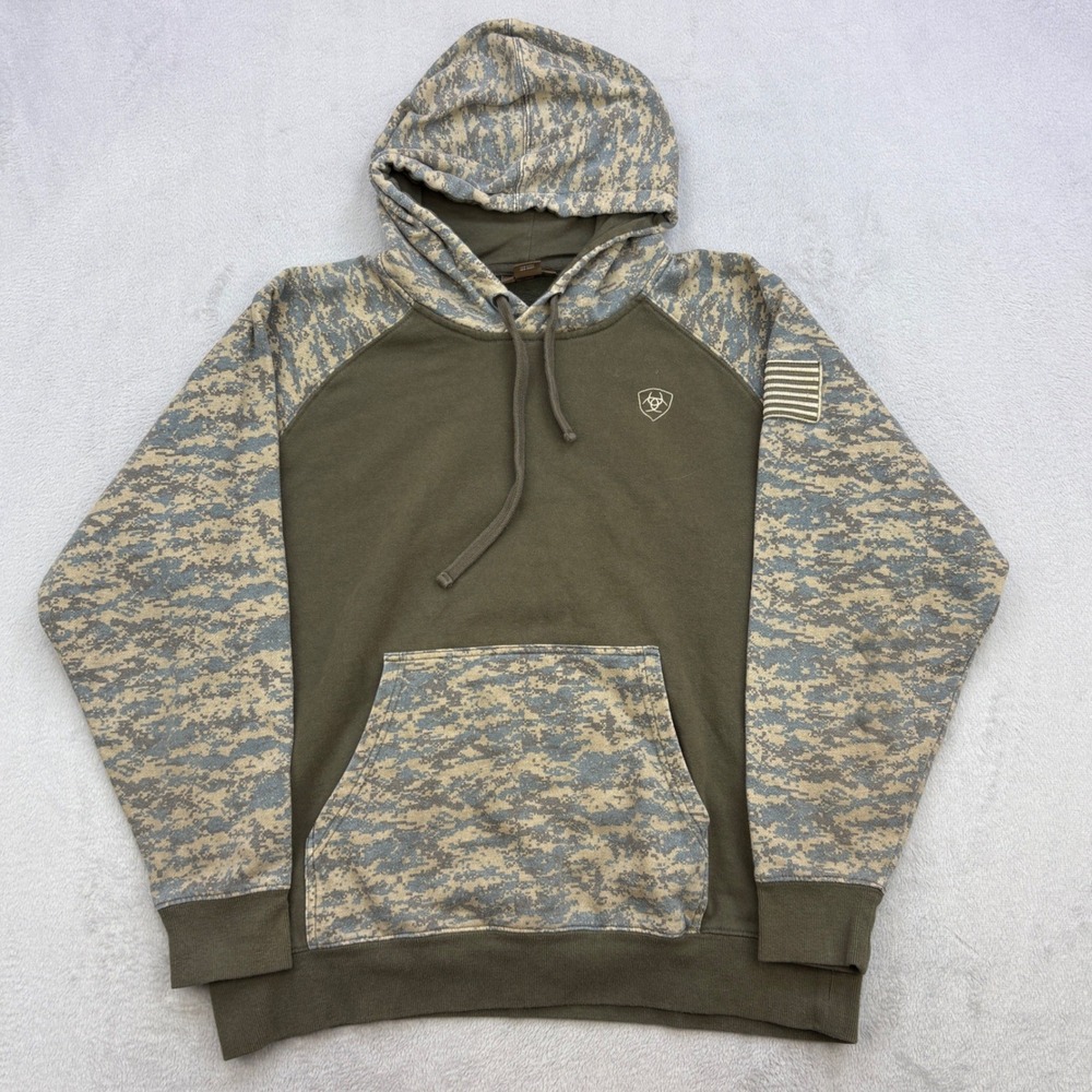 Ariat Hoodie Mens Large Digital Camo American Flag Patch Pullover Sweatshirt